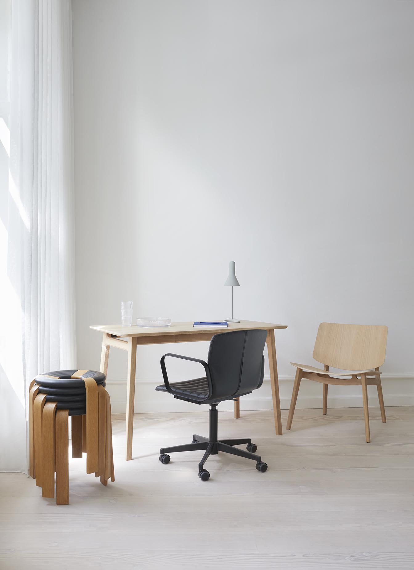 Freya Desk and lounge chair in white oiled oak